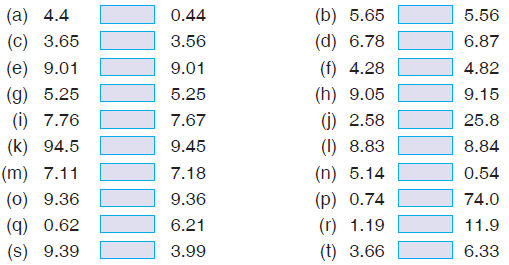 Compare the following decimal numbers by writing the symbols =, < or > in the box.