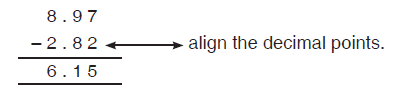 For example, subtract 8.97 – 2.82